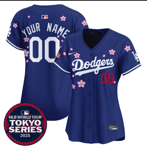 Women Custom Los Angeles Dodgers Tokyo Series 2025 blue Limited Stitched Jersey->customized mlb jersey->Custom Jersey